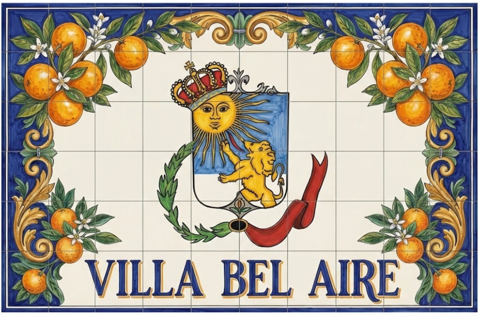 Azulejo tegelbord Villa Bel Aire met wapenschild